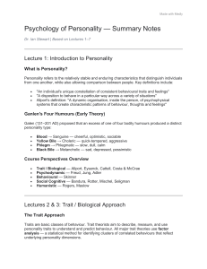 Psychology of Personality: Summary Notes