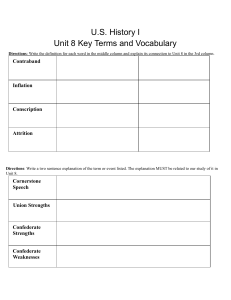 U.S. History I Unit 8 Key Terms & Vocabulary Worksheet