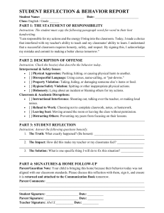 Student Reflection & Behavior Report Form