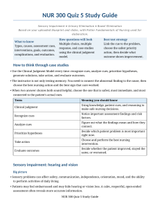 NUR 300 Quiz 5 Study Guide: Sensory, Urinary, Bowel Elimination