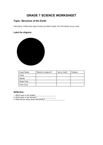 Grade 7 Science Worksheet: Structure of the Earth
