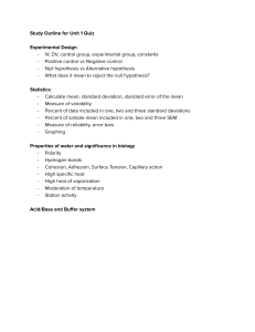 Unit 1 Quiz Study Outline: Experimental Design, Stats, Water Properties