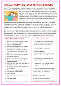 Best Friends Forever Reading Comprehension Worksheet