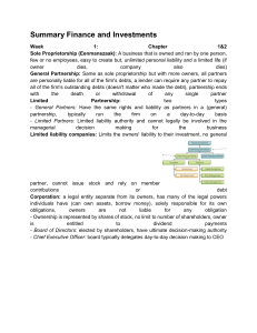 Summary of Business Structures in Finance & Investments