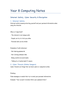 Year 8 Computing Notes: Internet Safety & Cyber Security