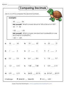 Comparing Decimals Worksheet