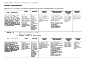 Language Proficiency Assessment Criteria for Speaking
