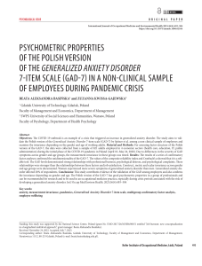 Psychometric Properties of Polish GAD-7 in Employees During Pandemic