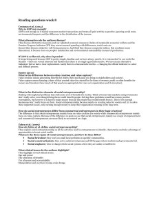 Reading Questions Week 8: Economics & Social Entrepreneurship