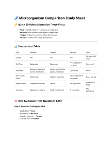 Microorganism Comparison Study Sheet