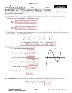 AP Precalculus Unit 1A Review: Polynomial & Rational Functions