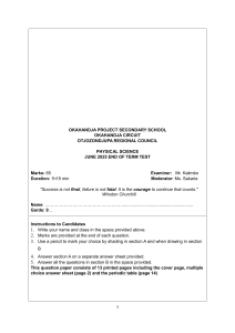 Grade 9 Physical Science June 2025 End of Term Test
