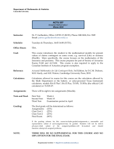 ACTU 257 Actuarial Mathematics I Syllabus Winter 2022