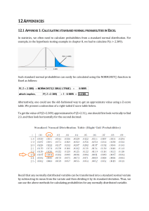 Calculating Standard Normal Probabilities in Excel Appendix