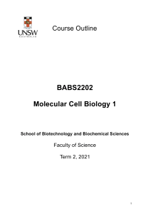 UNSW BABS2202 Molecular Cell Biology 1 Course Outline