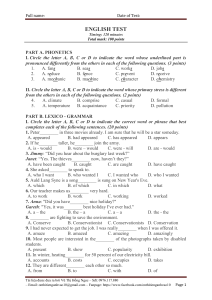 English Test: Phonetics, Grammar, Reading & Writing