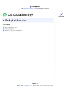 CIE IGCSE Biology 4.1 Biological Molecules Revision Notes
