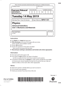 Pearson Edexcel Physics Unit 1 Mechanics Materials Exam 2019