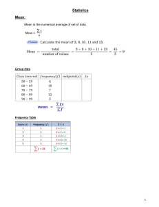 Statistics: Mean, Group Data, Frequency Tables