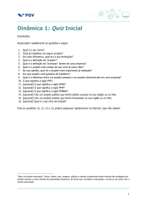 Quiz Inicial sobre Projetos - Din&acirc;mica 1