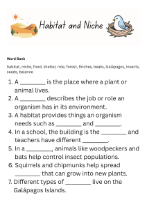 Habitat and Niche Worksheet: Fill-in-the-Blank Questions