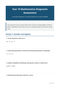 Year 10 Mathematics Diagnostic Assessment