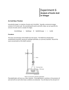 Experiment 6: Acetic Acid in Vinegar Titration