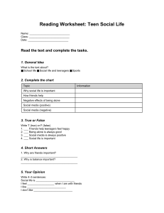 Teen Social Life Reading Worksheet