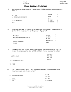 Mixed Gas Laws Worksheet - Chemistry Problems