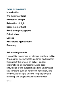 Light: Properties and Applications Project Report