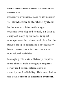 Advanced Database Programming: Chapter 1 Introduction
