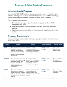 Synergies & Value Creation Framework for M&A