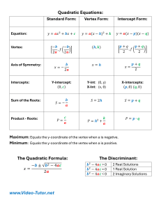 Quadratic Equations Formula Sheet