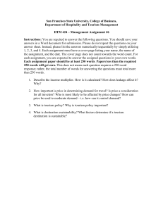 HTM 424 Management Assignment 6: Tourism Concepts