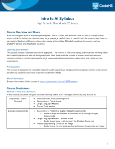 Intro to AI Syllabus: High School Course