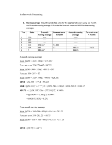 In-class Forecasting Worksheet: Moving Average, Weighted, Exponential Smoothing
