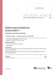 VCE Mathematical Methods Exam 1 2025