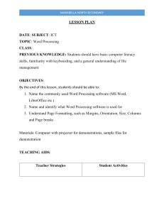 Marabella North Secondary ICT Lesson Plan: Word Processing