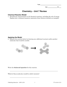 Chemistry Unit 7 Review: Chemical Reactions Worksheet