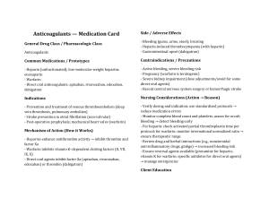 Anticoagulants Medication Card: Side Effects, Nursing Considerations