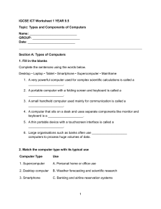 IGCSE ICT Worksheet 1: Computer Types & Components