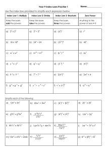Year 9 Index Laws Practice Worksheet