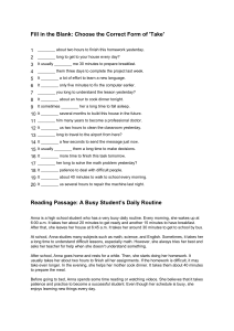 English Grammar Worksheet: 'Take' Forms & Reading Comprehension