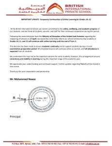 Temporary Online Learning for Grades 10-12: BISP Update