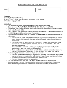 Chemistry Exam Three Review Worksheet