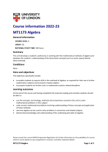 University of London MT1173 Algebra Course Information 2022-23