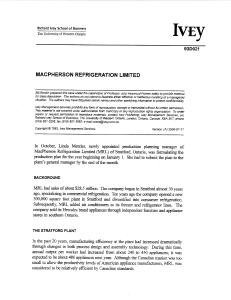 MacPherson Refrigeration Limited Business Case Study