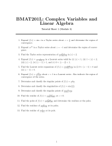 BMAT201L Tutorial Sheet 1: Complex Variables & Linear Algebra