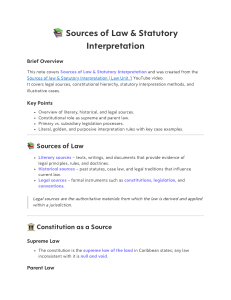 Sources of Law & Statutory Interpretation Notes