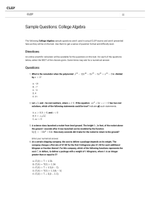 CLEP College Algebra Sample Questions